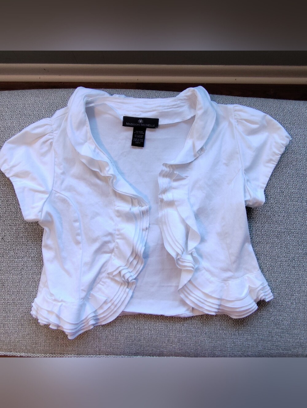 Vintage Madison Michelle White Ruffled Short Sleeve Bolero - Cotton